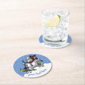 スキー雪だるまのウーリークリスマスハットマンガ ラウンドペーパーコースター (インサイチュ)