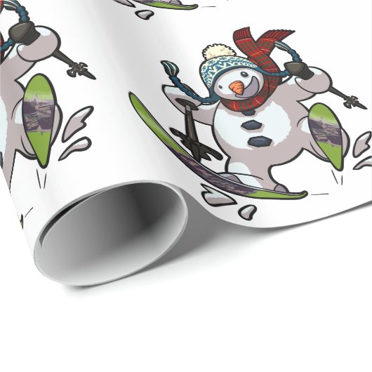 スキー雪だるまクリスマスハット漫画の大きなリピート ラッピングペーパー (ロールコーナー)