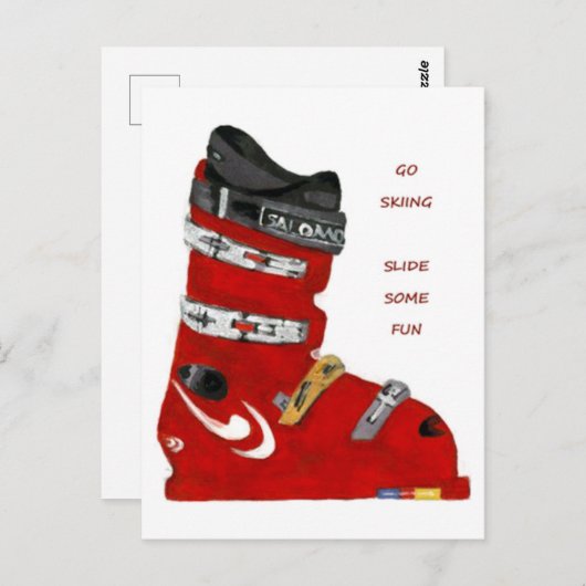 スキー靴はスキーに行く滑りおもしろい ポストカード (正面/裏面)