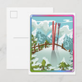 スキー風景のキャラクターイラスト インビテーションポストカード (正面/裏面)