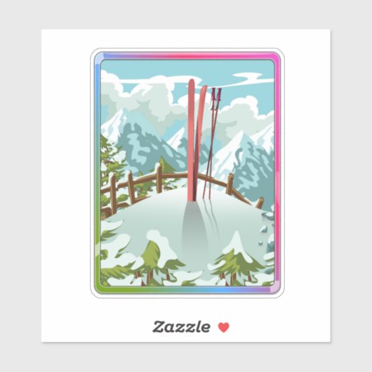 スキー風景のキャラクターイラスト シール (シート)