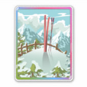 スキー風景のキャラクターイラスト シール (正面)
