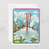 スキー風景漫画 インビテーションポストカード (正面/裏面)