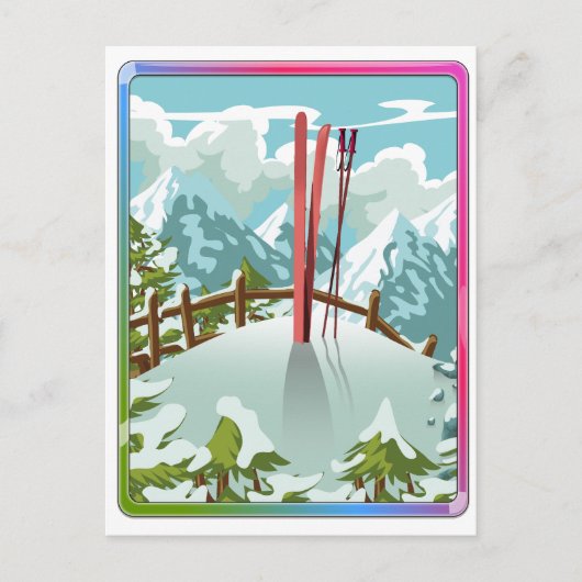 スキー風景漫画 インビテーションポストカード (正面)