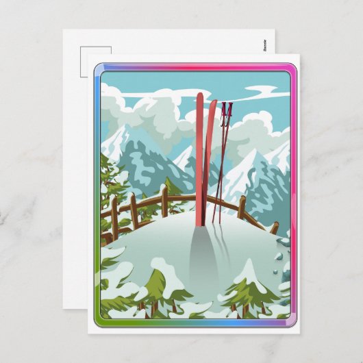 スキー風景漫画 シーズンポストカード (正面/裏面)