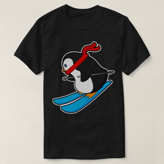 スキー1でスキーヤーとしてのペンギン Tシャツ (デザイン正面)