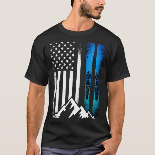 スキー アメリカ フラグ 冬 スポーツ スキーヤー アメリカ国旗 Tシャツ (正面)