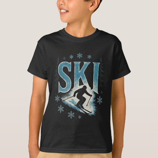 スキー - アルペンダウンヒル レース フリースタイル Tシャツ (正面)