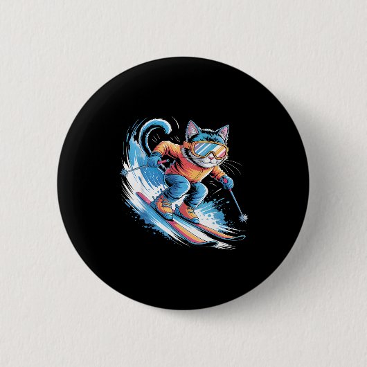 スキー ウィンタースポーツ スキーヤー おもしろい スキー 猿 缶バッジ (正面)