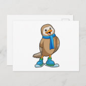 スキー&スカーフ付きスキーヤーとしての鳥 ポストカード (正面/裏面)