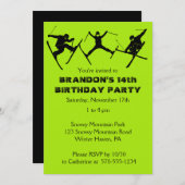 スキー、スキーのトリックをテーマにした男10代のの子の誕生日パーティー 招待状 (正面/裏面)