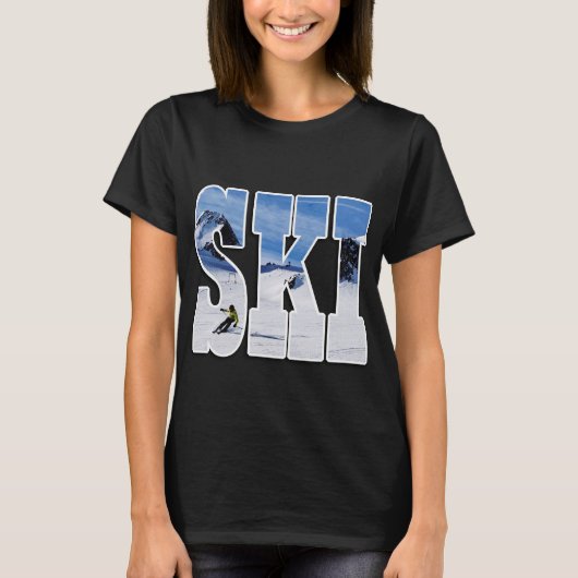 スキー - スキーヤーへのギフト タイポグラフィーデザイン Tシャツ (正面)
