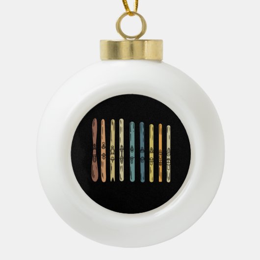 スキー – スキー板のコレクション セラミックボールオーナメント (正面)