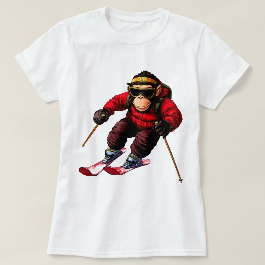スキー・チンパンジー Tシャツ (デザイン正面)