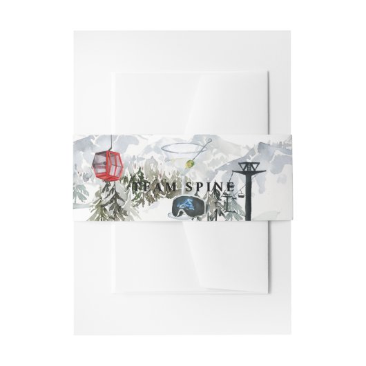 スキー・バチェロレッテ・ウォータカラー・ゴンドラ＆キャビン 招待状ベリーバンド (正面例)