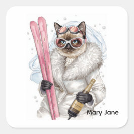 スキー・バチェロレッテ・パーティー・ステッカー  スロープの花嫁 スクエアシール