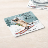 スキー・バチェロレッテ・パーティー・ステッカー  ブライド・オン・ザ・スロープ スクエアペーパーコースター (アングル)