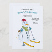 スキー・パーティーの雪だるま招待状 招待状 (正面/裏面)