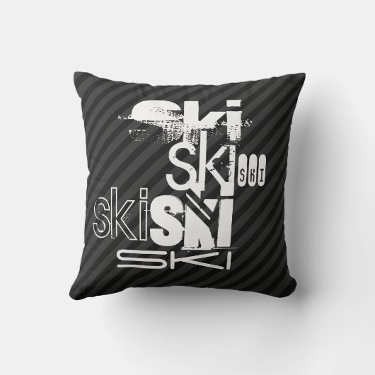 スキー、ブラック&ダークグレーのストライプ クッション (裏面)