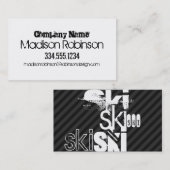 スキー、ブラック&ダークグレーのストライプ 名刺 (正面/裏面)