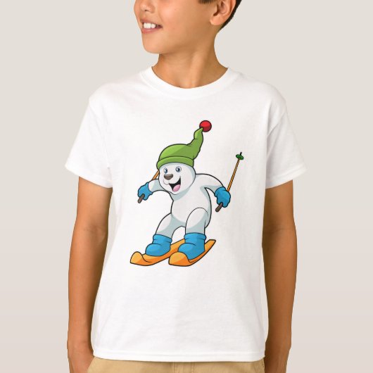 スキー&ボブルハットとスキーヤーとしてのポーラーベア Tシャツ (正面)