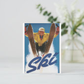 スキー・ヴィンテージ旅行のポスター作品 ポストカード (スタンド正面)