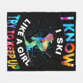 スキー – 女の子が登ろうとするようにスキーをし保ている フリースブランケット (正面(横))