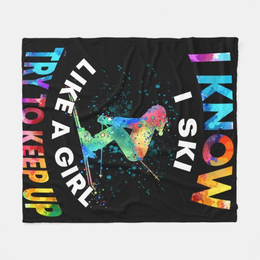 スキー – 女の子が登ろうとするようにスキーをし保ている フリースブランケット (正面(横))