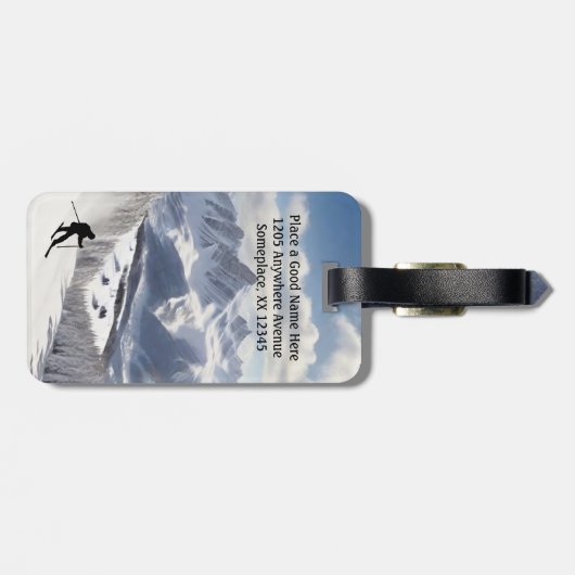 スキー – 山とスキーヤーのパーソナライズ ラゲッジタグ (裏面横)