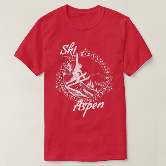 スキー《植物》アスペン,コロラドヴィンテージレトロスノースキーバカト Tシャツ (デザイン正面)