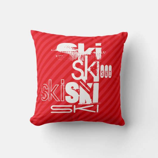 スキー；緋色の赤いストライプ クッション (正面)