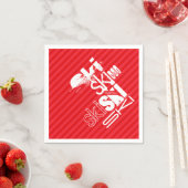 スキー;緋色の赤いストライプ スタンダードカクテルナプキン (インサイチュ)