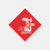 スキー;緋色の赤いストライプ スタンダードカクテルナプキン (角)