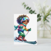 スキー 黒髪の女の子の魔法 メラニン茶色の肌の女の子たち ポストカード (スタンド正面)