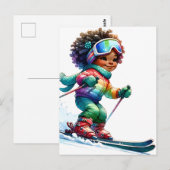 スキー 黒髪の女の子の魔法 メラニン茶色の肌の女の子たち ポストカード (正面/裏面)