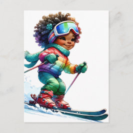 スキー 黒髪の女の子の魔法 メラニン茶色の肌の女の子たち ポストカード