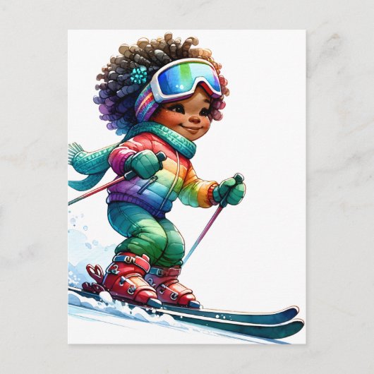 スキー 黒髪の女の子の魔法 メラニン茶色の肌の女の子たち ポストカード (正面)