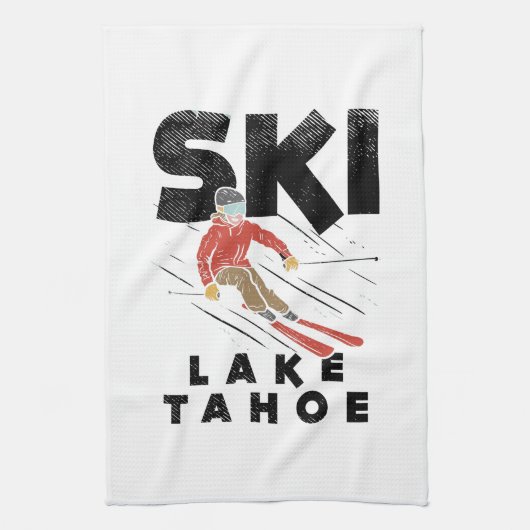 スキー – Ski Lake Tahoe キッチンタオル (縦)