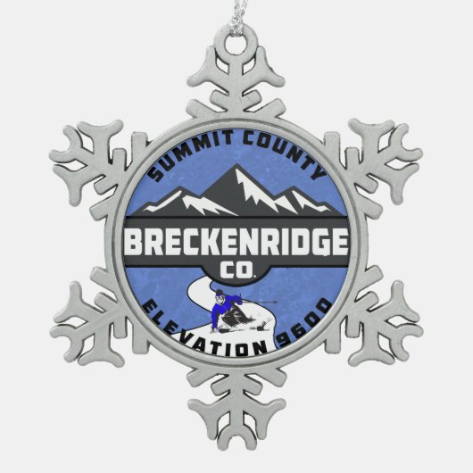 スキーBreckenridgeコロラド州のスキーBreck スノーフレークピューターオーナメント (正面)