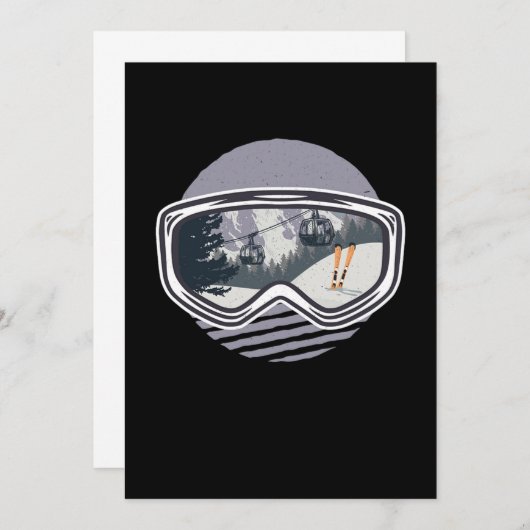 スキーGooglesリフトのスキースキー冬のスポーツギフト 招待状 (正面/裏面)