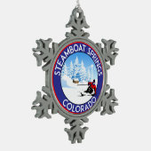 スキーSteamboat Springsコロラド州のスキー スノーフレークピューターオーナメント (左)