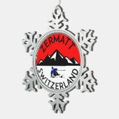 スキーZermattスイス連邦共和国のスキー スノーフレークピューターオーナメント (右)