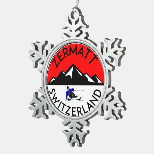 スキーZermattスイス連邦共和国のスキー スノーフレークピューターオーナメント (右)
