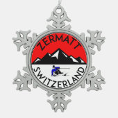 スキーZermattスイス連邦共和国のスキー スノーフレークピューターオーナメント (正面)