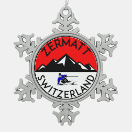スキーZermattスイス連邦共和国のスキー スノーフレークピューターオーナメント