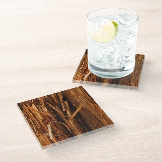 スギの質感のある木の樹皮の外観 ガラスコースター (アングル)