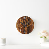 スギの質感のある木の樹皮の外観 ラウンド壁時計 (ホーム)