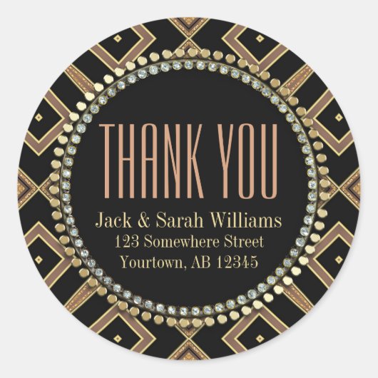 スクアザアールデコ金ゴールドサンキューブラックラウンドスティッカー ラウンドシール (正面)