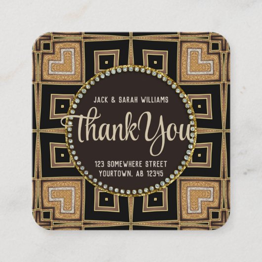 スクアザラブアールデコ金ゴールドブラックサンキューラウンド スクエア名刺 (正面)