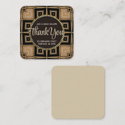スクアザラブアールデコ金ゴールドブラックサンキューラウンド スクエア名刺 (正面/裏面)